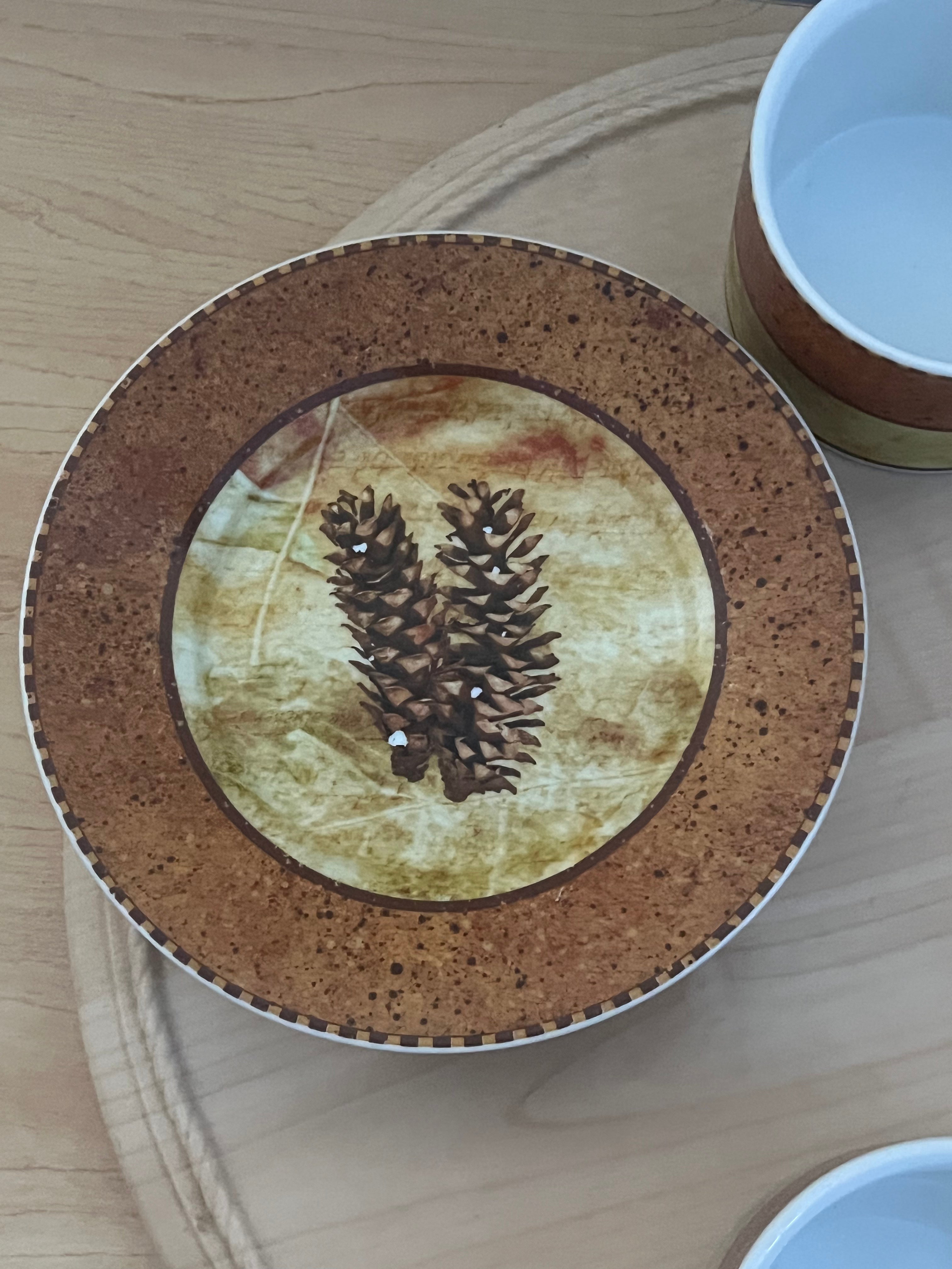 Rustic Pinecone Coffee Cup &amp; Plate Set – 8-Piece Set