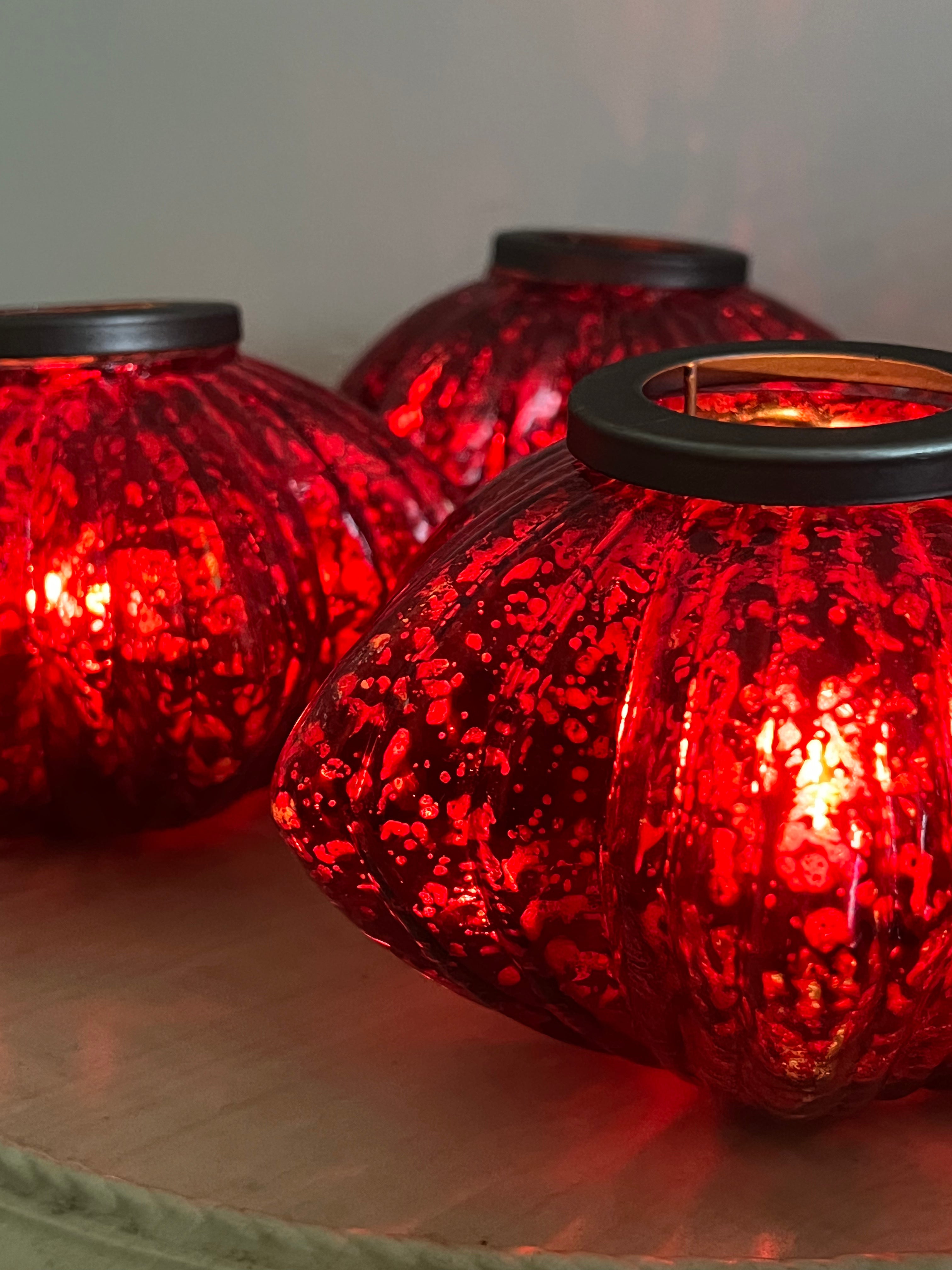 Red Mercury Glass Star Candle Holders – Christmas / Holiday Décor (Set of 4)