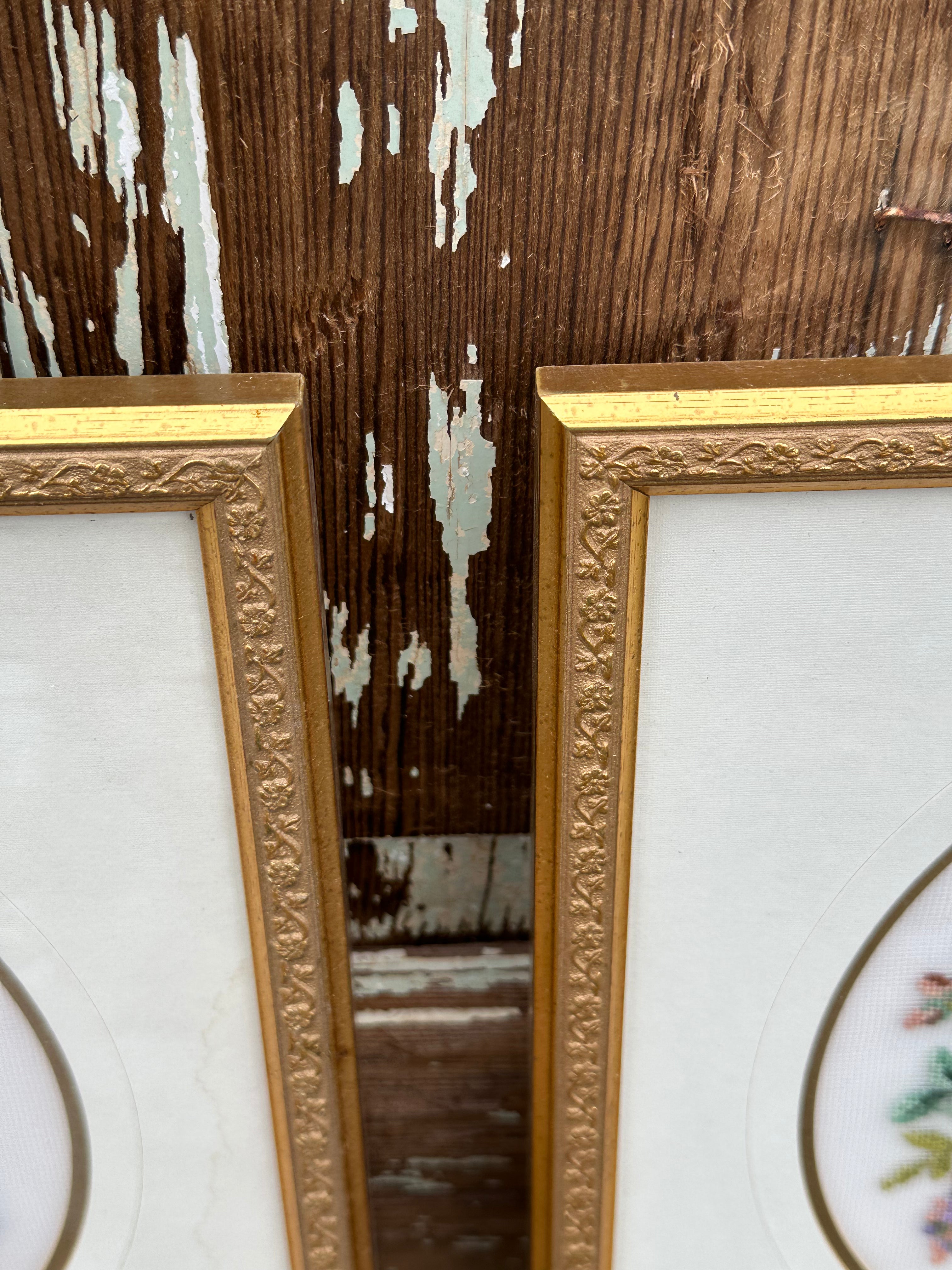 Lot of 4 Vintage Framed Textile Art – Needlepoint & Lace