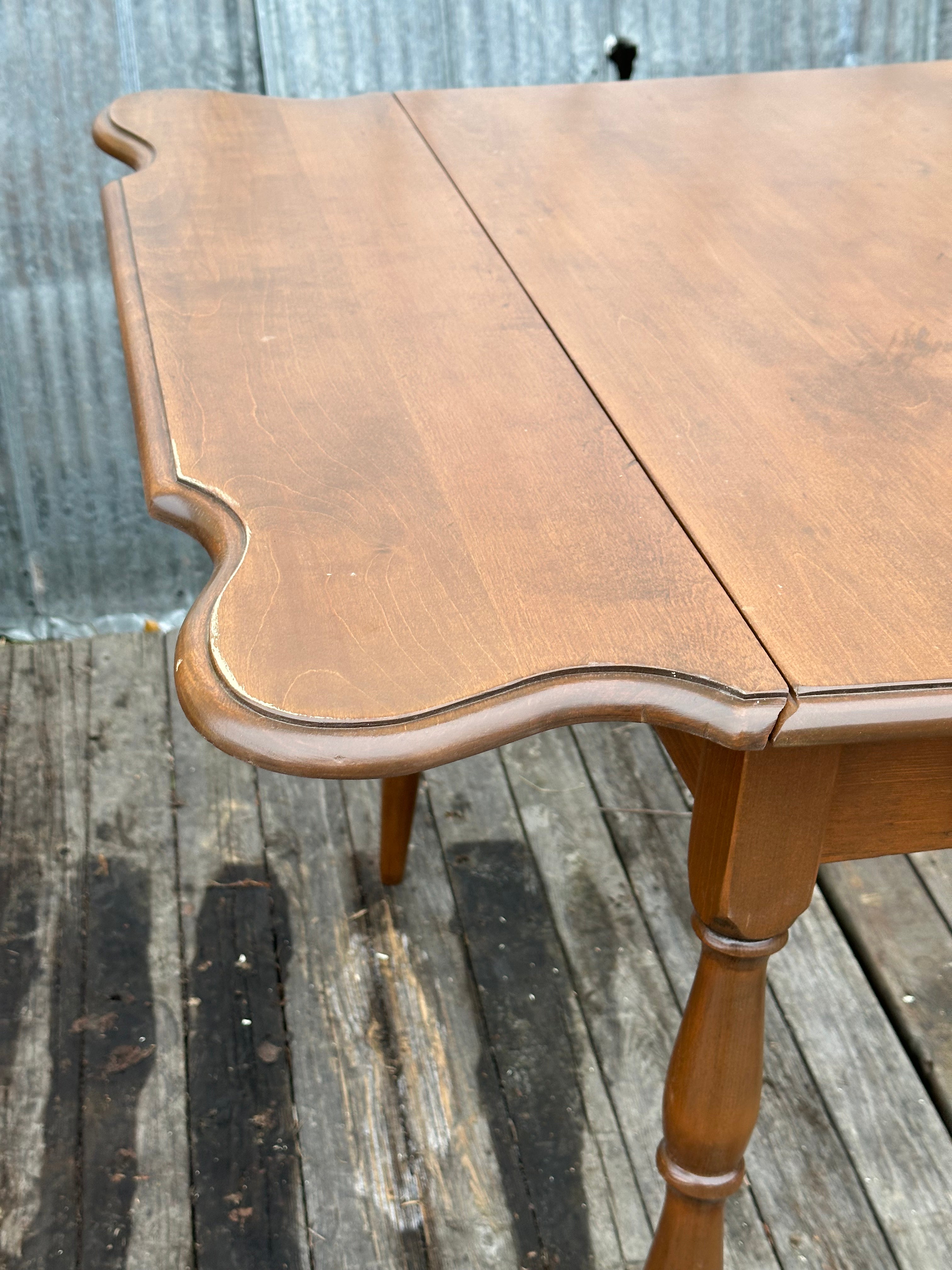 Antique Solid Wood Drop-Leaf Table with Drawer — Refinished