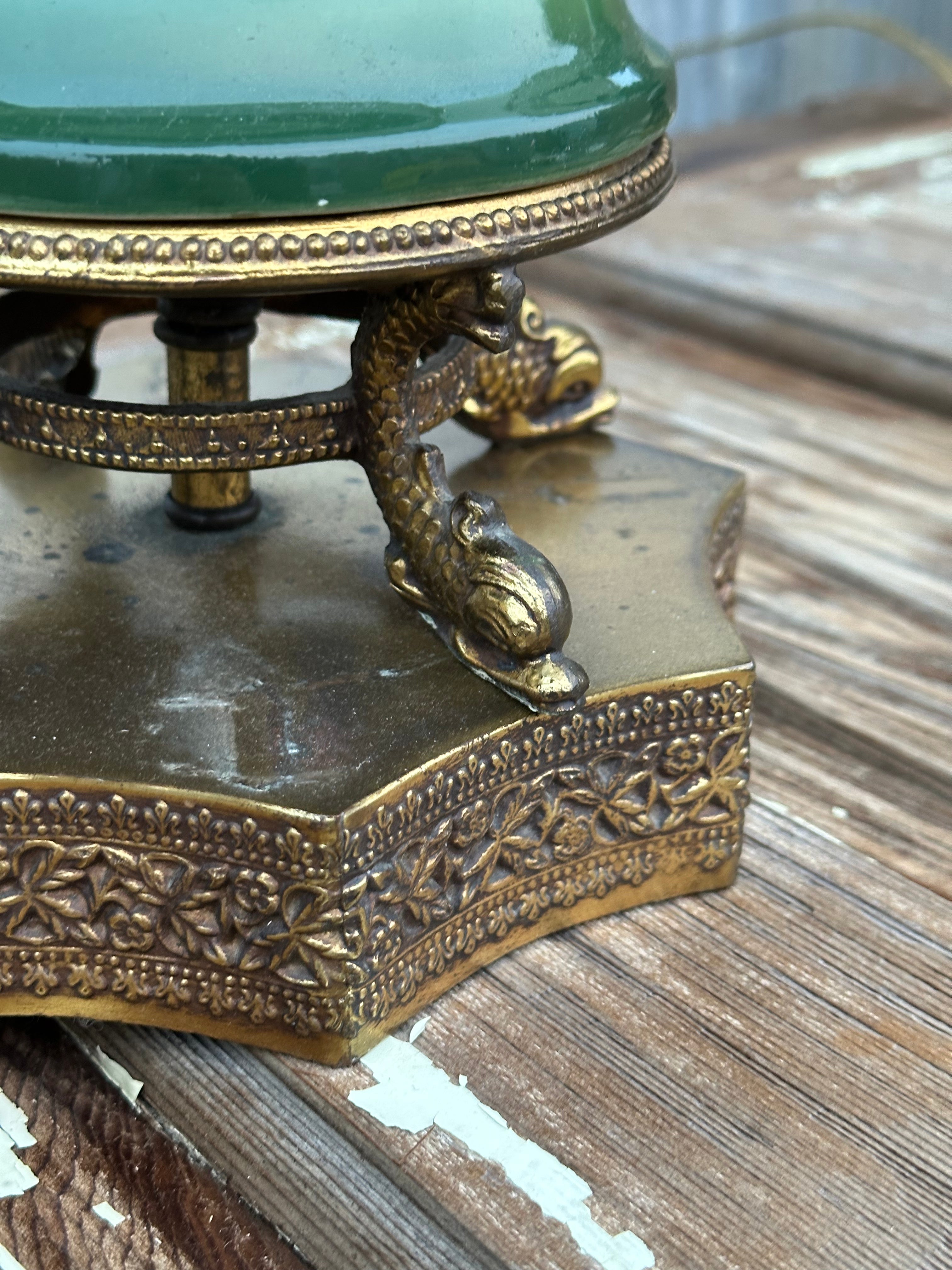 Vintage Green Ceramic Table Lamps — Solid Cast Bases (Pair)