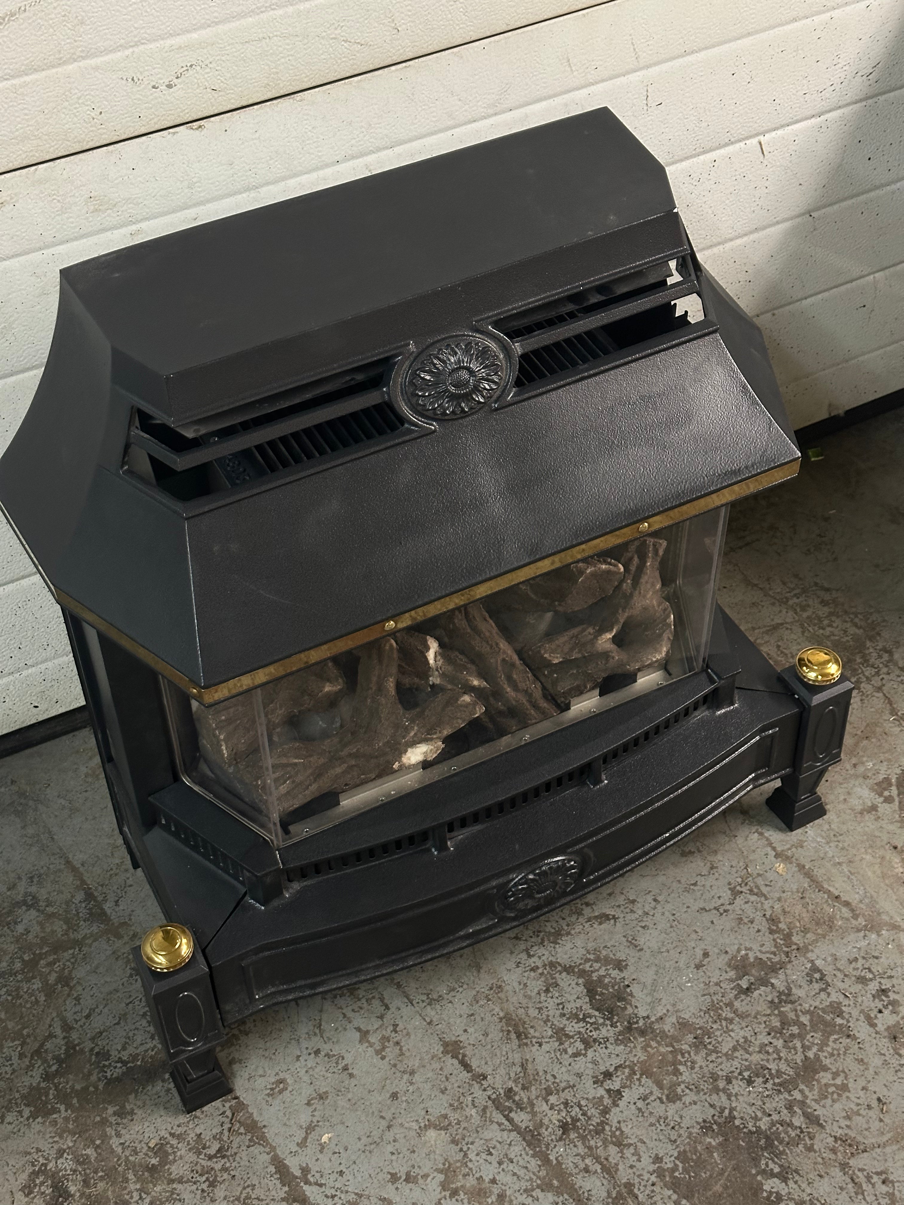 Natural Gas Fireplace Insert – Cast Iron &amp; Brass – Never Used