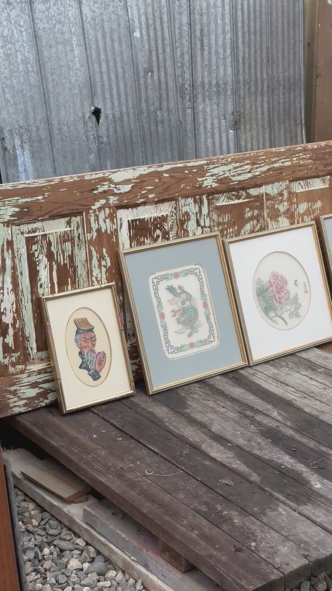 Lot of 5 Framed Vintage Needlepoint / Petite Point – Asian Theme